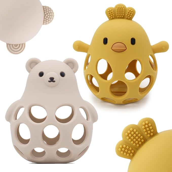 Baby Teething Toys Silicone Teethers - Babies Toys Chew Toys Food Grade Silicone for Sucking Needs, BPA Free for 0-6 6-12 Months(Yellow White)