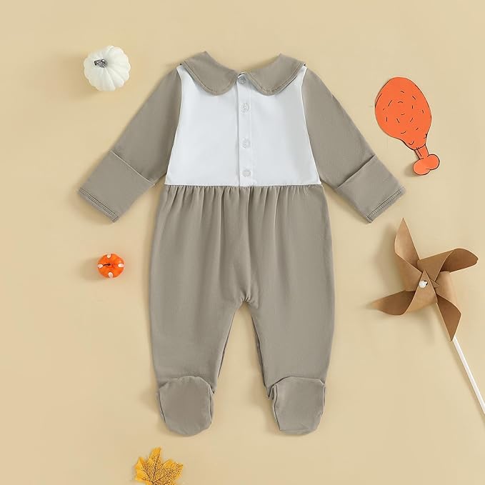 woshilaocai Baby Fall Outfit Boy Girl Plaid Embroidered Collar Romper Footie Infant Halloween Clothes