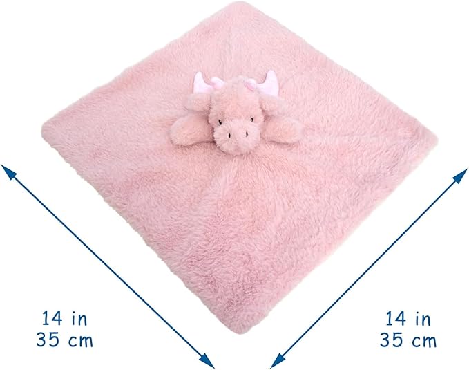 Baby Pink Dragon Soft Stuffed Animal Security Blanket, Plush Dinosaur Character Lovey Blanket, Baby Shower/Nursery Gift, Newborn Infant Toddler Snuggle Blankie for Girls Boys, 14 Inches
