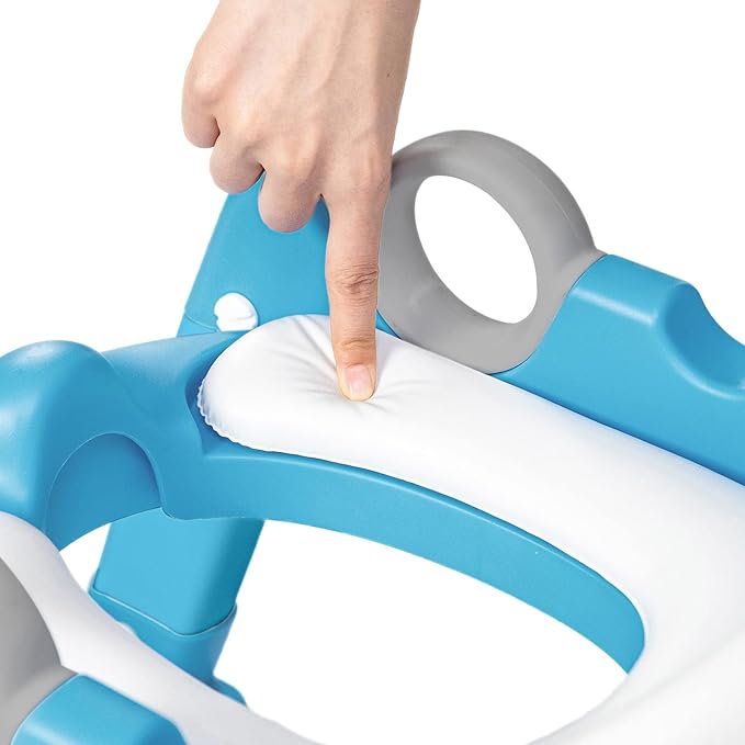 Potty Training Seat with Ladder for Toddler and Kids,Wiifo Sturdy Potty Ladder with Soft Cushion and Splash Guard for Boys and Girls,Foldable Child Toilet Training Seat(Grey Blue)