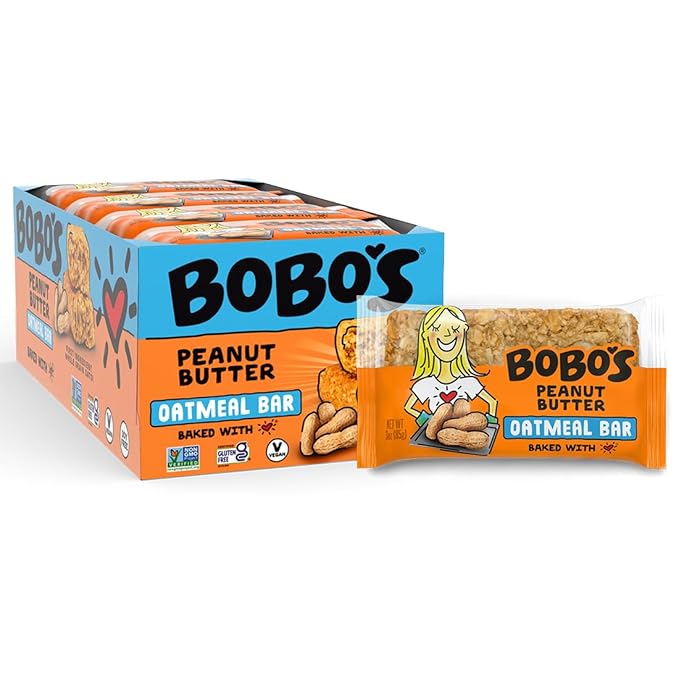 Bobo's Oatmeal Bars, Peanut Butter, Gluten Free Vegan Whole Grain Oat Bars, Pack of 12
