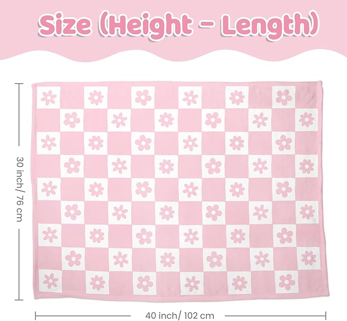 Daisy Minky Baby Blanket 30 x 40 Inches for Girls, Soft Plush Receiving Blanket with Dotted Back, Gift for Toddler Newborn Infant Christmas Birthday Baby Shower