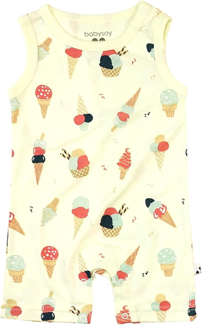 Babysoy Organic Pattern Print Tank Romper Shortall