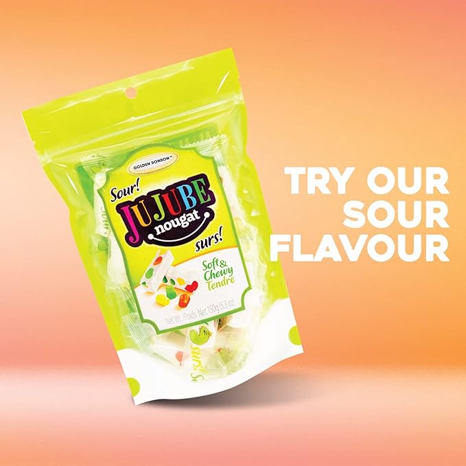 Golden Bonbon Italian Tropical Jujube Nougat Candy, Soft and Chewy With Fruity Jelly Beans Original Recipe (5.3 Oz, Tropical)