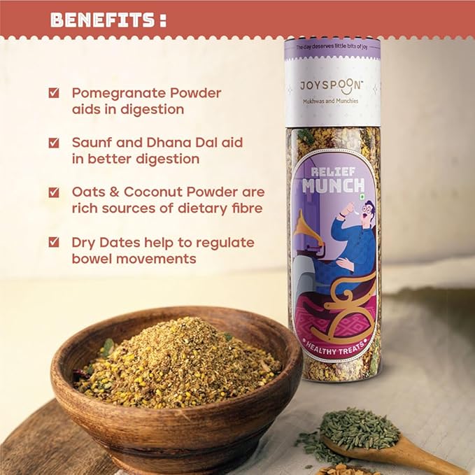 Joyspoon Relief Munch Mukhwas Mouth Fresheners | Sugar-Free Digestive Mouth Freshener | Supari-Free After-Meal Snack | No Artificial Colors or Preservatives | Healthy Mukhwaas| 200g