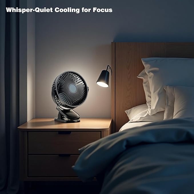 Clip on Fan, 6.5-in Table Fan, Ultra Quiet Personal Desk Fan with Strong Clamp for Golf Cart,Office Desk, Camping, Bedroom