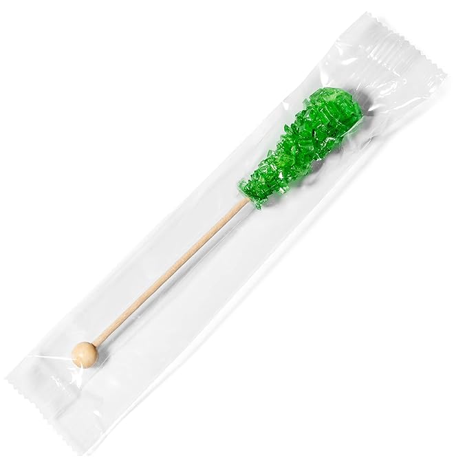 Candy Envy - Green Café Sugar Sticks Mini Rock Candy - 100 Bulk Individually Wrapped Treats - Lime Flavored