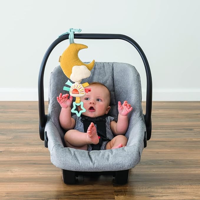 Itzy Ritzy – Musical Pull-Down Toy - Bitzy Notes Baby Musical Toy Attaches to Car Seat, Play Gym, or Stroller & Plays a Soothing Melody, for Ages 0 Months and Up (Moon)
