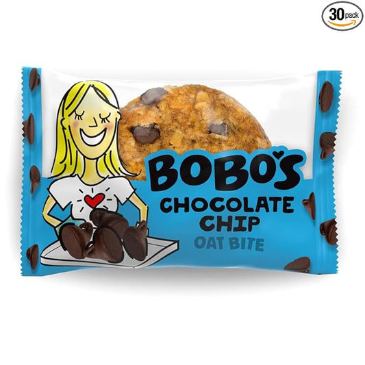 Bobo's Oat Bites, Original with Chocolate Chips, 1.3 oz Bites (30 Pack Box), Gluten Free Whole Grain Snack, Vegan On-The-Go