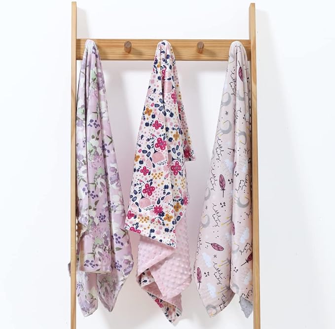 CREVENT Minky Floral Baby Blanket for Girls, Soft Plush Receiving Crib Blanket for Newborns Toddlers Bedding - Flowers 30x40 Inches