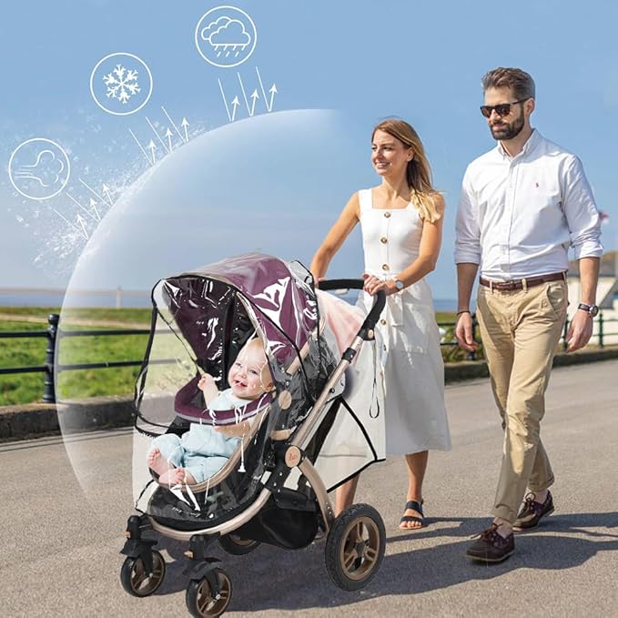 Stroller Rain Cover, 1PC PVC Universal Clear Breathable Waterproof Windproof Dustproof Pram Accessory with Zip Baby Travel Weather Shroud for General Umbrella Strollers