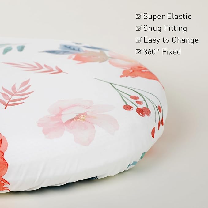 Gllquen Baby Bassinet Sheets 4 Pack, Breathable Cozy Fitted Mattress Sheet, Elastic Travel Crib Fashionable Floral Pattern, Standard Cradle Safe Sheets for Baby Boys Girls 32"x16" (Flower)