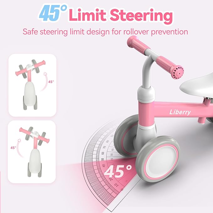 Liberry Light Up Baby Balance Bike 1 2 Years, Ride Toys with Adustable Seat for Girls, First Birthday Gift for Toddlers, Pink