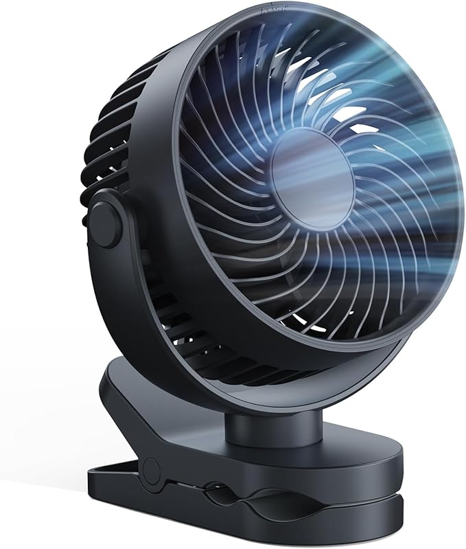 Personal Clip on Fan 2000mAh Battery Operated, Type-C 4 Speed Max 8.5 Hrs 360° adjustment Clip fan, Small Portable Fan for Office, Bedroom, Desk, dormitory, Camping, Stroller, Golf Cart - Dark Blue