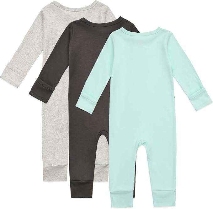 Aablexema Baby Cotton Fooltess Pajamas with Mitten, 3-pack Infant Romper Zip Up One Piece Jumpsuits Outfit