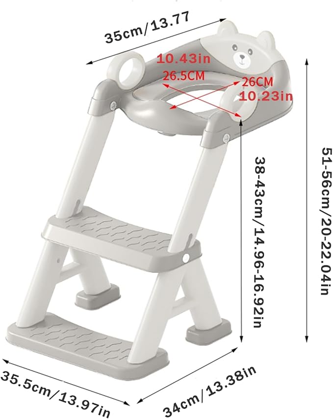PandaEar Toilet Potty Training Seat with Step Stool Ladder, Comfortable Safe Potty Seat with Anti-Slip Pads Ladder & Bear Design for Kids Boys Toddlers -Grey