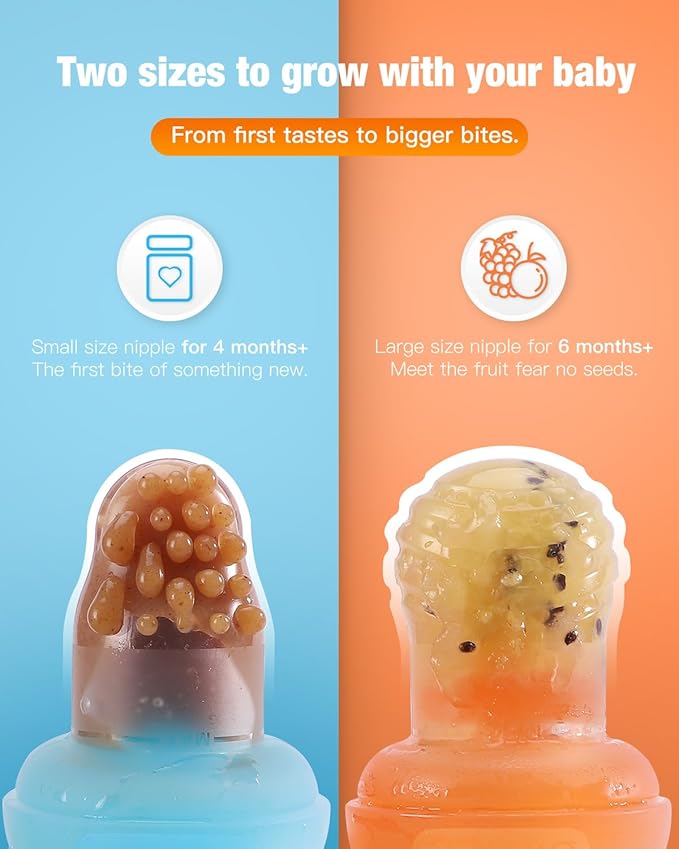 Baby Fruit Feeder & Popsicle Molds Tray Combo, New Born Must Haves and Babies Led Weaning Supplies for Safe Infant Self Feeding, 4+ Month (Orange)