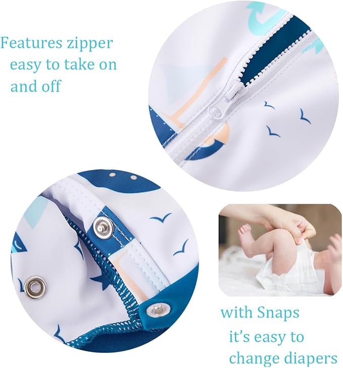 UMELOK Baby Boys UPF 50+ Sun Protection One Piece Rashguard Swimsuit with Snap Bottom