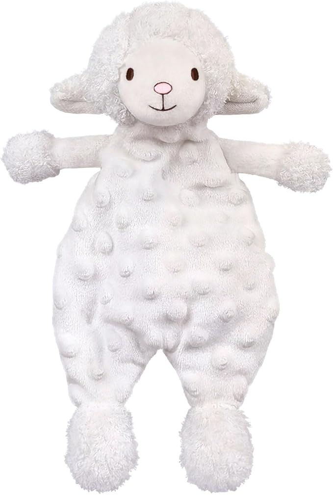 Baby White Lamb Soft Stuffed Animal Security Blanket, Plush Sheep Character Lovey Blanket, Baby Shower/Nursery Gift, Newborn Infant Toddler Snuggle Blankie for Boys Girls, 10 Inches