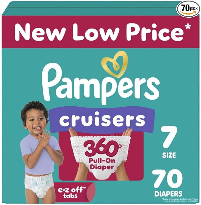 Pampers Diapers - Cruisers 360 - Size 7, 70 Count, Babyproof up to 100% Leakproof Pull-On Diaper