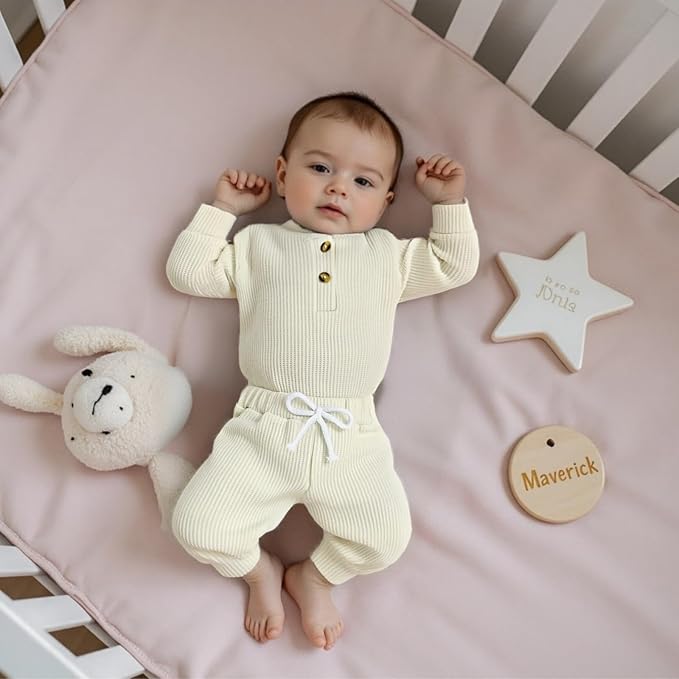 CIYCUIT Newborn Baby Boy Clothes Ribbed Knit Long Sleeve Bodysuit Pants 2-Piece Fall Winter Outfits