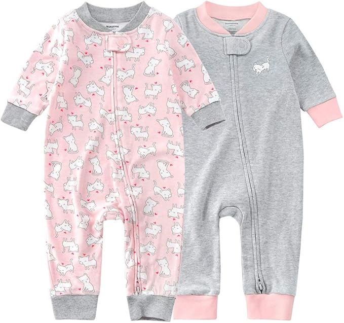 Teach Leanbh Baby 2-Pack Footless Pajamas Cotton Long Sleeve Printing 2 Way Zipper Romper Jumpsuit Sleep and Play 3-24 Months