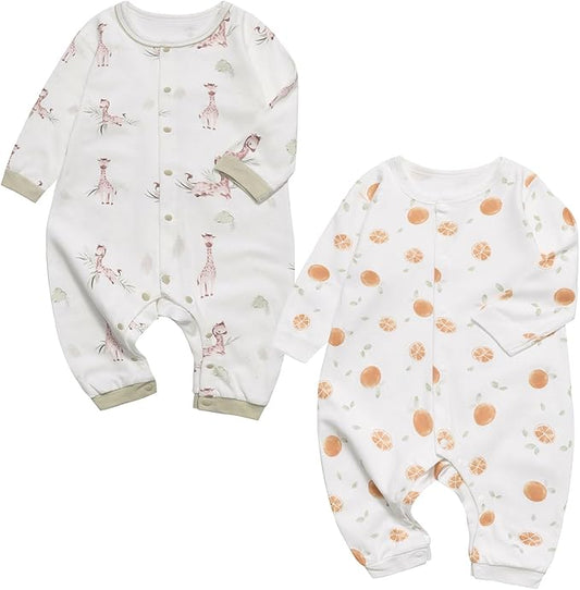 100% Organic Cotton Soft 3-24 Months 2-Piece Unisex Footless Newborn Baby Sleepers Pajamas Romper Boys Girls