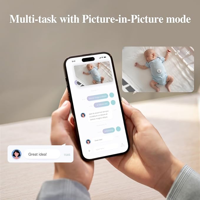 Sense-U AI 2K PTZ Baby Camera Monitor with Sensor-Free Sleep Breathing Movement Detection, Smart Security Indoor Video Camera with Background Audio, Sound Detection, No Monthly Fee, for Peace of Mind