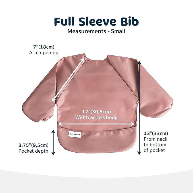 Tiny Twinkle Mess Proof Baby Bibs, 2pk Waterproof Smock Baby Bibs for Eating, Machine Washable Long Sleeve Bibs, Baby Led Weaning, Toddler Bibs, BLW Supplies (Taupe Lilac, Small 6-24 Months)