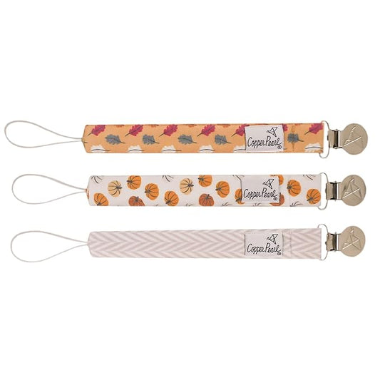 Copper Pearl Pacifier Clip 3-Pack: Premium Knit Binky Clips for Baby Girls and Boys - Stylish Stainless Steel Pacifier Holder Clip - Baby Pacifier Clips for No More Floor Drops - Karver