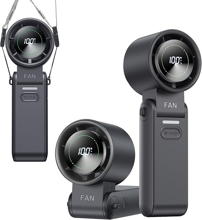 3-in-1 Portable Handheld Turbo Fan-100 Speeds, 13500 RPM, 12Hrs Cooling, Digital Display, 120° Rotation, USB Rechargeable Mini Hand Held Personal Fan for Travel, Makeup, Outdoor, Indoor (Black)