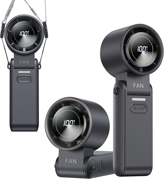 3-in-1 Portable Handheld Turbo Fan-100 Speeds, 13500 RPM, 12Hrs Cooling, Digital Display, 120° Rotation, USB Rechargeable Mini Hand Held Personal Fan for Travel, Makeup, Outdoor, Indoor (Black)