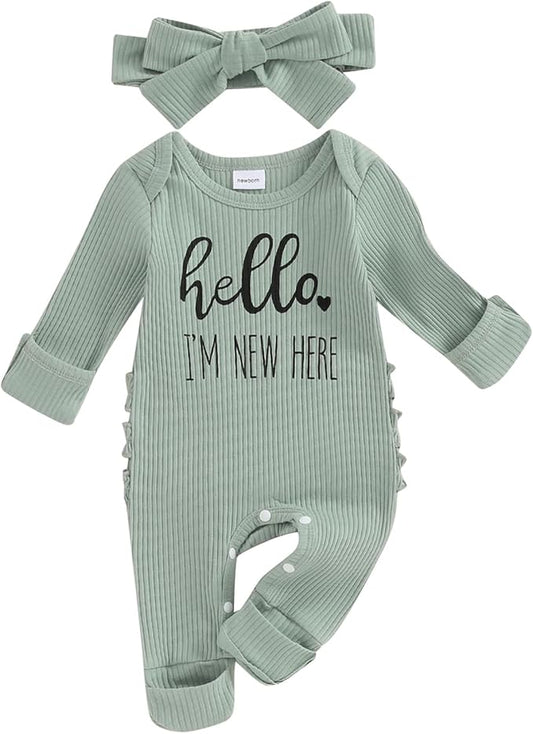 Newborn Girl Clothes Baby Girl Coming Home Outfit Zipper One-piece Outfits Ruffle Footie Bodysuit Jumpsuit Headband