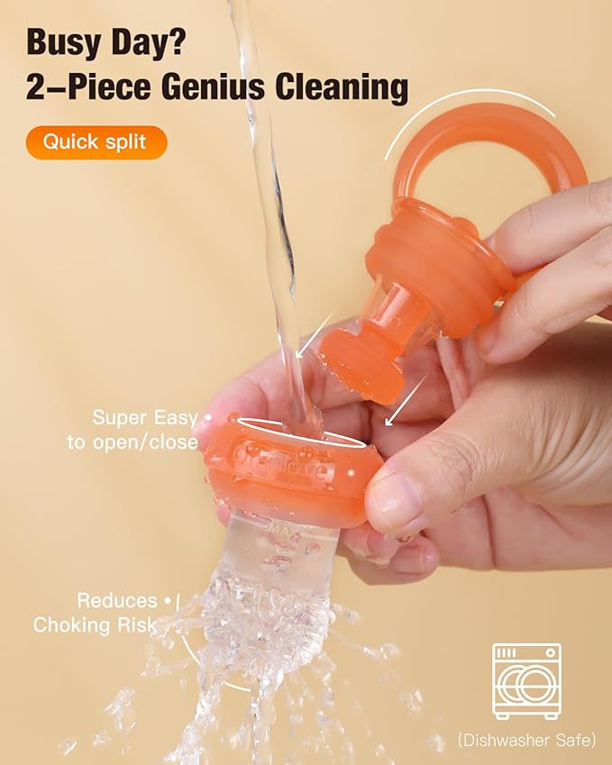 Baby Fruit Feeder & Popsicle Molds Tray Combo, New Born Must Haves and Babies Led Weaning Supplies for Safe Infant Self Feeding, 4+ Month (Orange)