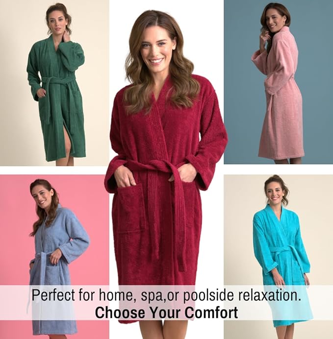 Soft Touch Linen Women's Robe Terry Cloth Kimono Bathrobe Thick 100% Cotton