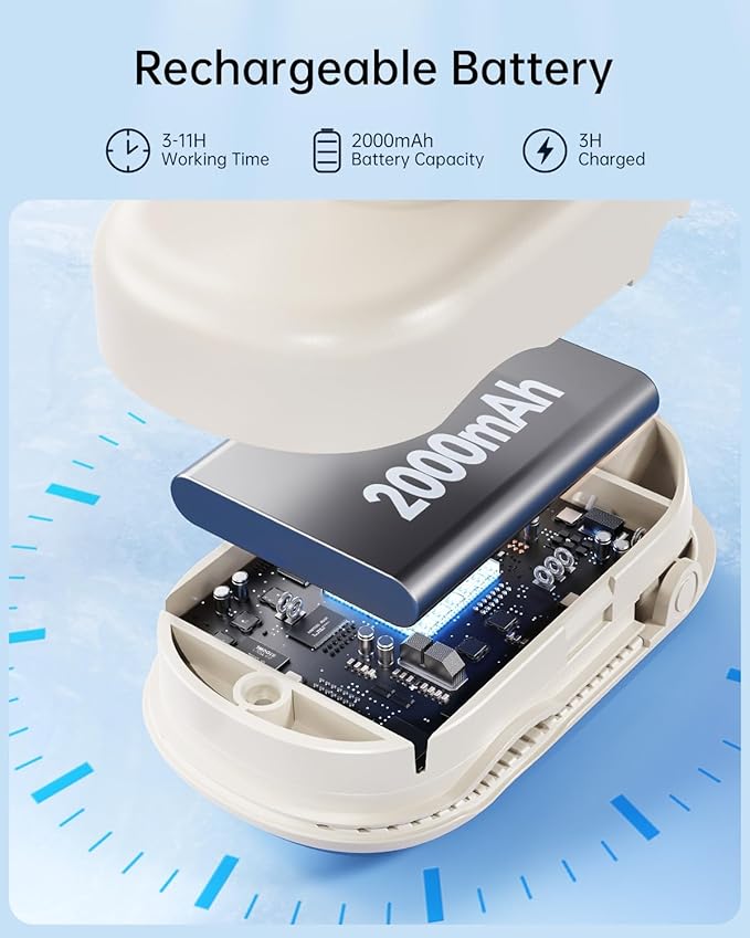 SWEETFULL Mini Clip on Fan - Portable Rechargeable Personal Fan with Strong Clamp, 3 Speeds, 11Hrs Cooling, Cute Small Desk Cooler for Stroller Bed Pet Carriers Umbrell Travel Outdoor - Beige