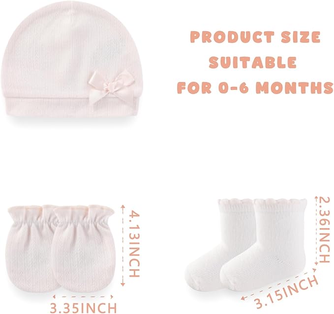 Baby Girls Boys Hats Mittens and Socks Set Cotton Infant Caps Newborn Soft Gloves 0-6 Months