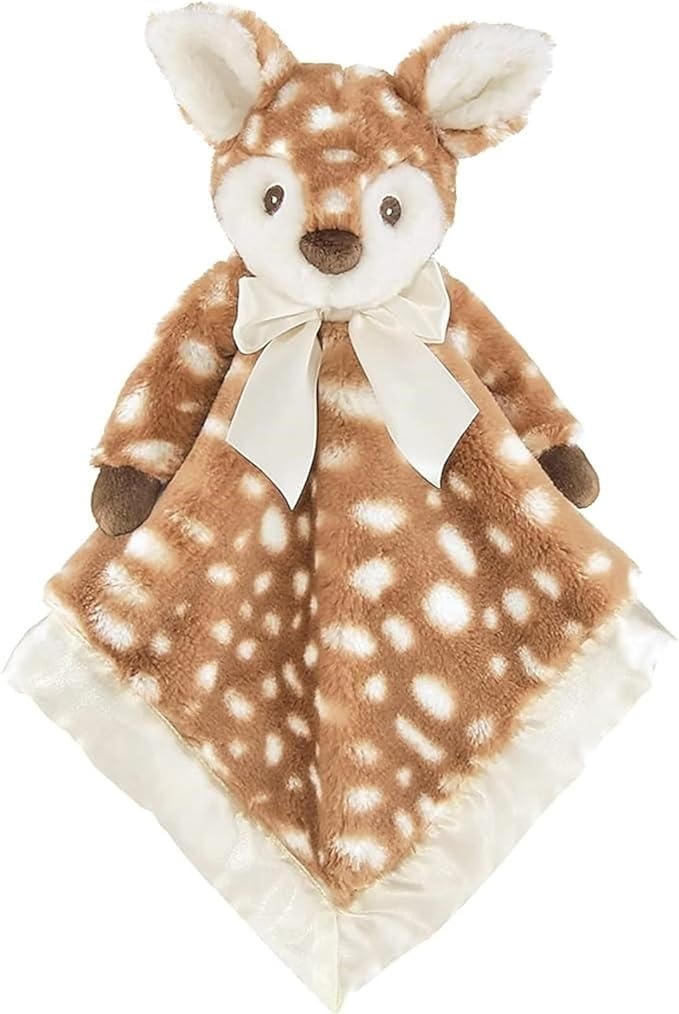 Bearington Collection Baby Lil’ Willow Snuggler - 15-Inch Woodland Fawn Plush Lovey, Security & Stuffed Animal Blanket for Babies