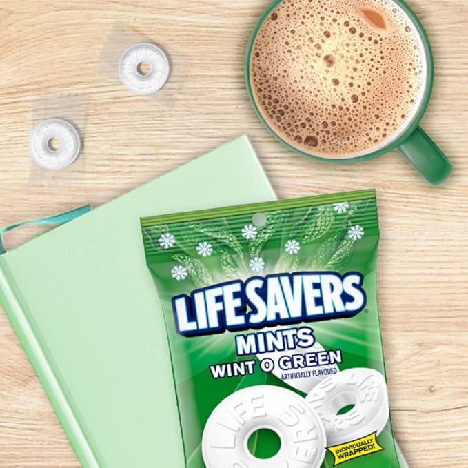 LIFE SAVERS Mints Wint-O-Green Hard Candy Bulk Mints, Hard Candies, Individually Wrapped Single Rolls, .84 Ounce, 20 Count Box