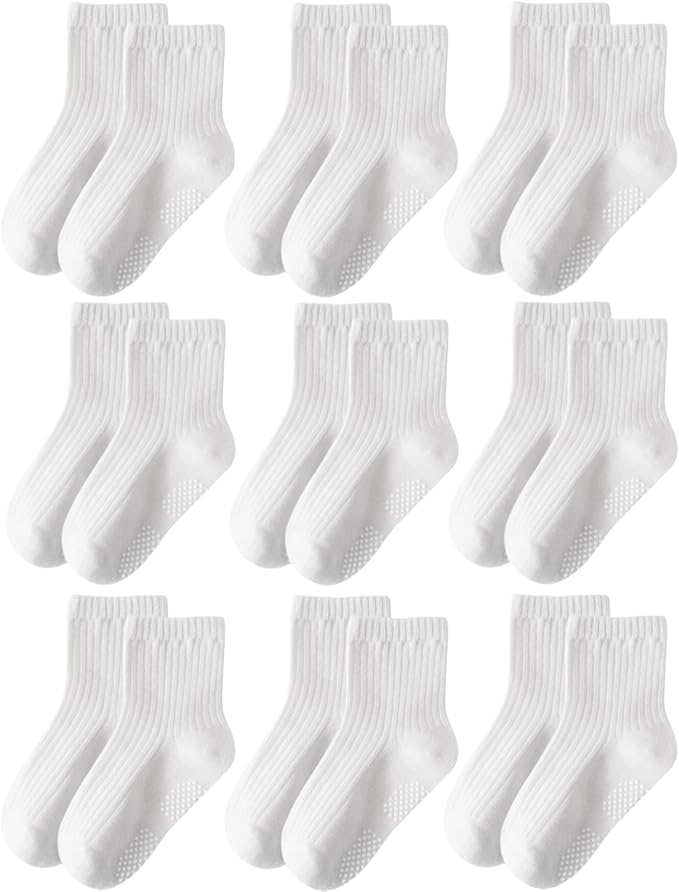 Toddler Grip Socks Non Slip Crew Cute Seamless Cotton Socks for Baby Boys Girls Infants Kids 9 Pairs