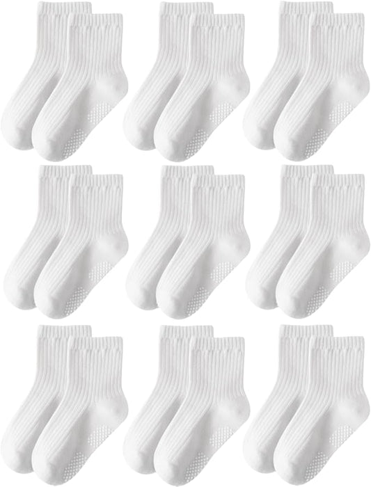 Toddler Grip Socks Non Slip Crew Cute Seamless Cotton Socks for Baby Boys Girls Infants Kids 9 Pairs