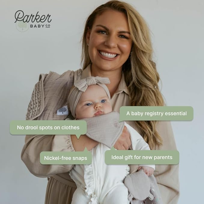 Parker Baby Muslin Bandana Drool Bibs | 100% Soft Muslin Cotton, Absorbent & Adjustable | Stylish Teething & Drooling Bibs