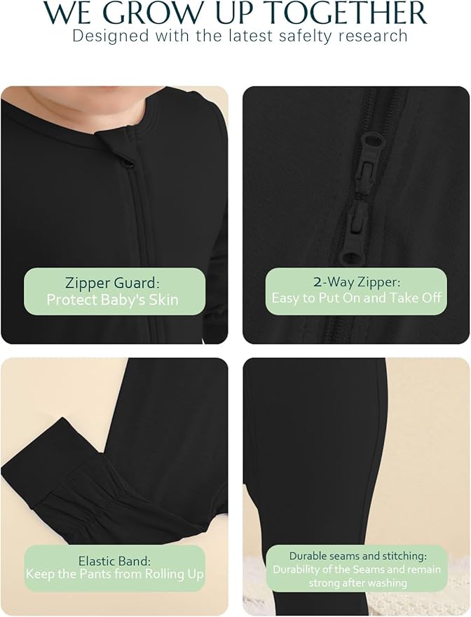 Jimonda Baby Romper Boys Girls Bamboo Pajamas 2-Way Zipper Footless Unisex Long Sleeve Sleepers Sleep and Play 0-24 Months