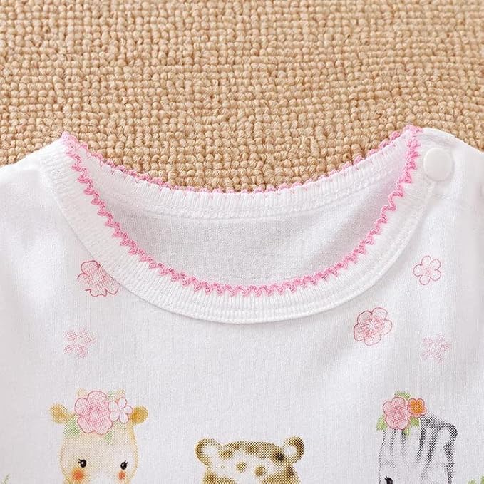 Cute Giraffe + Zebra With Floral Print Long Sleeve Baby Girl Clothes White Jumpsuit For Baby One-Piece Romper