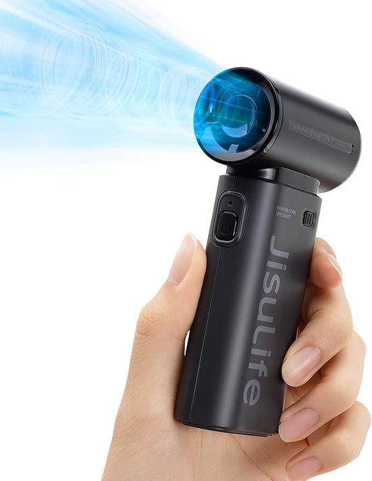 JISULIFE Portable Handheld Fan Life9, Turbo Power High Speed Air [12H Max Cooling Time], 5 Gear Wind, 3600mAh Rechargeable, Mini Pocket Design, Personal Fan for Travel Concerts Camping Makeup - Black