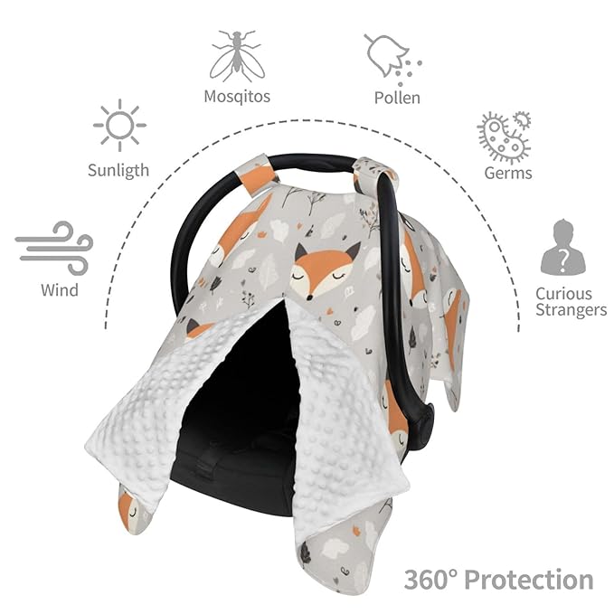 KiuLoam Fox Head Baby Car Seat Canopy, Nursing Cover for Mom Breastfeeding Scarf, Infant Car Seat Cover/Multiuse Baby Stroller Covers for Babies Boys Girls