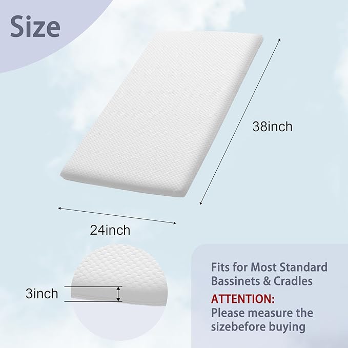 Lisara Mini Crib Mattress, 38" x 24" x 3" Dual Sided Gel Memory Foam Mattress with Waterproof, Removable and Breathable Ice Silk Cover