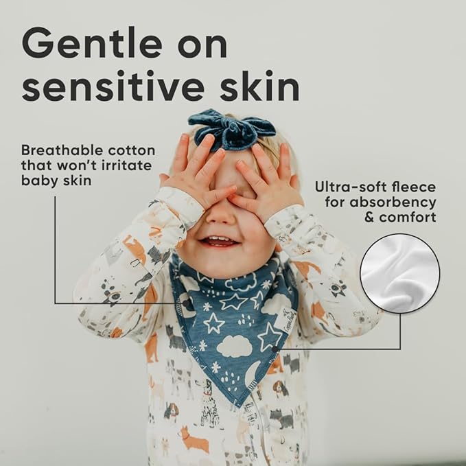 Copper Pearl 4 Pack Soft Cotton Baby Bibs for Drooling and Teething, Absorbent Drool Bibs for Baby Girl and Boy, Adjustable to Fit Newborns to Toddlers, Tons of Styles (Rufus)