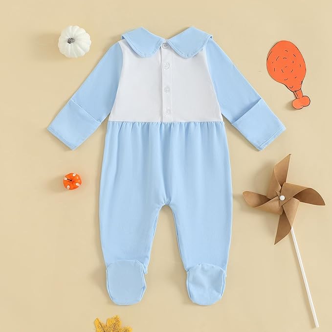 woshilaocai Baby Fall Outfit Boy Girl Plaid Embroidered Collar Romper Footie Infant Halloween Clothes