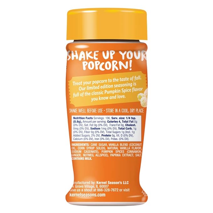 Kernel Season's Popcorn Seasoning, Pumpkin Spice Seasoning With Real Cinnamon, 3 Ounce (Pack Of 6)